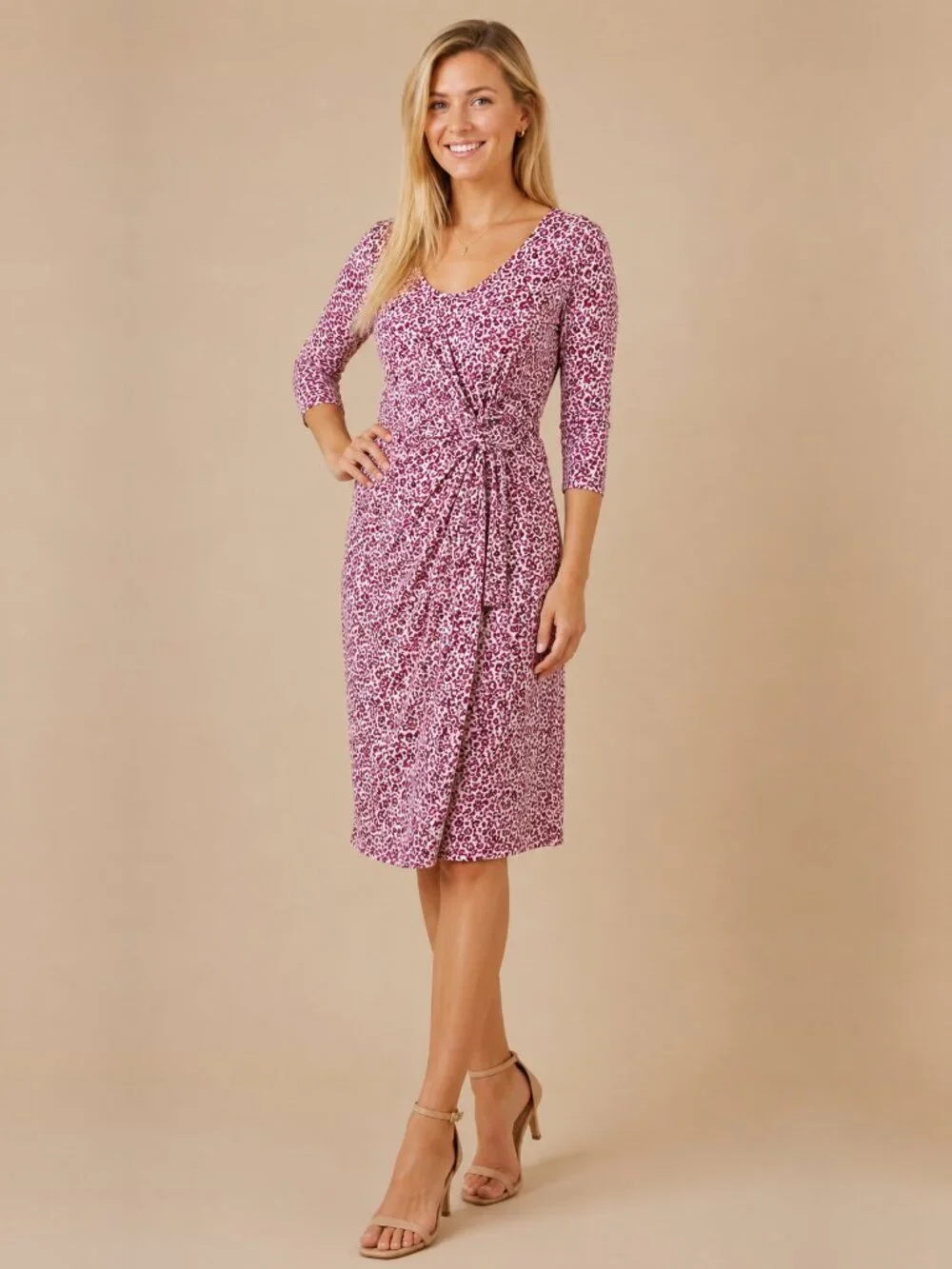 Lands' End Floral Print Cinched Waist Midi Dress Red Medium #A2315